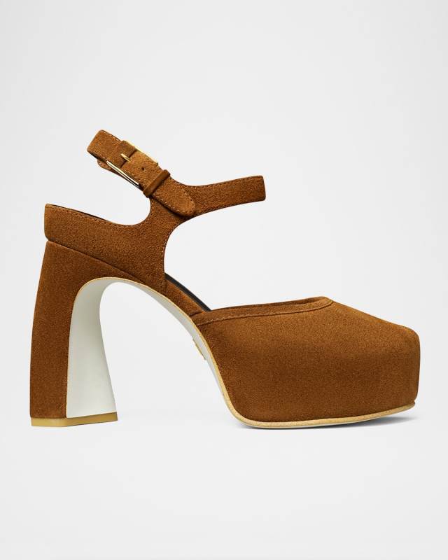 Peep-Toe Suede Platform Sandals